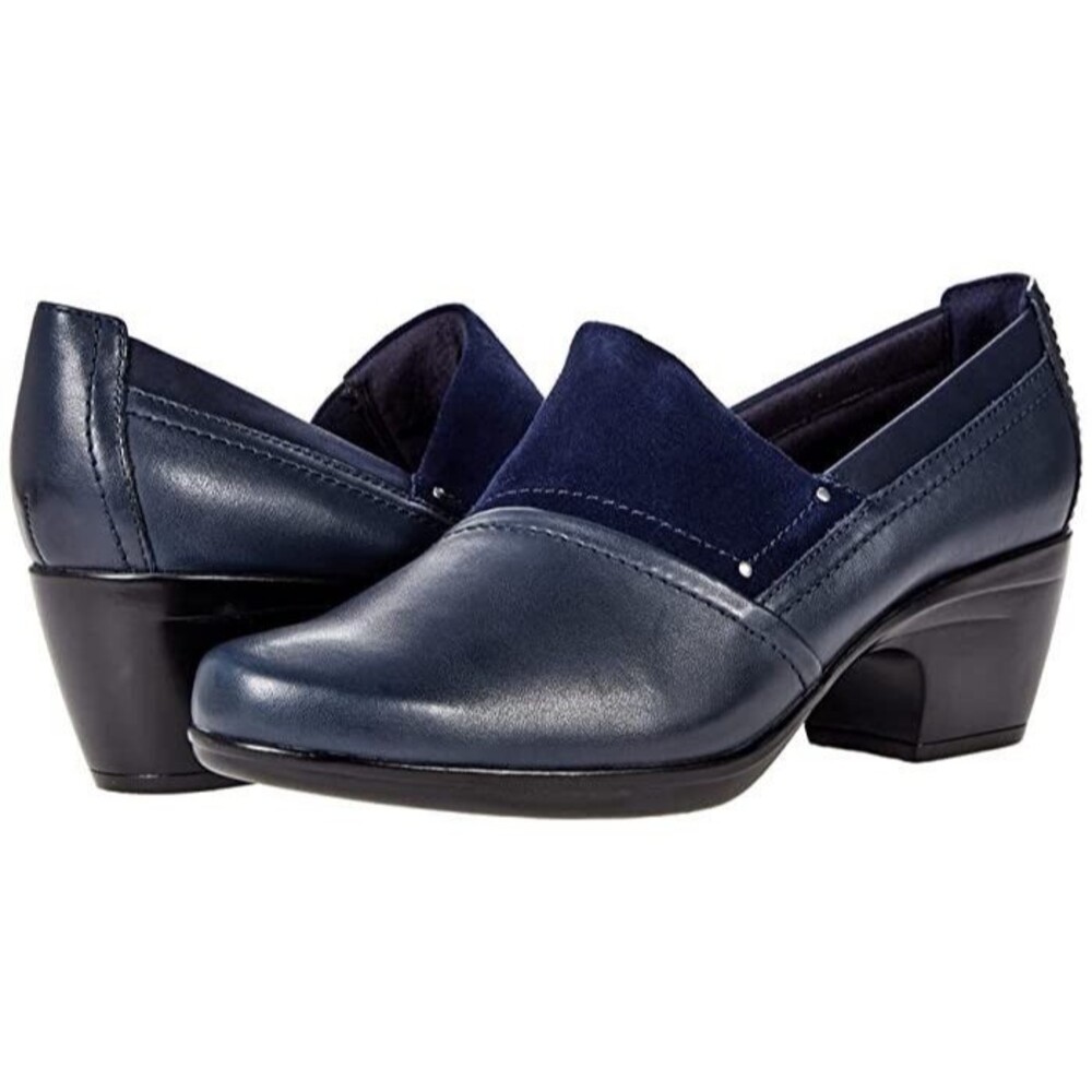 Clarks Navy Blue Leather & Suede Low Heel Loafers